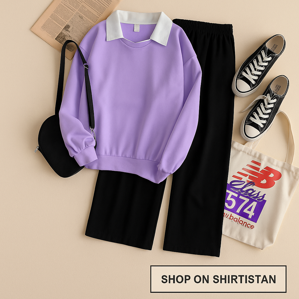 LILAC COLLAR SWEATSHIRT WITH FLAPPER TROUSER