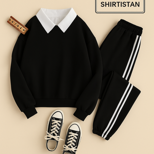 BLACK COLLAR SWEATSHIRT WITH 3 STRIPES TROUSER