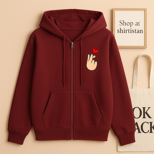 MAROON ZIPPER HOOD POCKET LOVE CHARM
