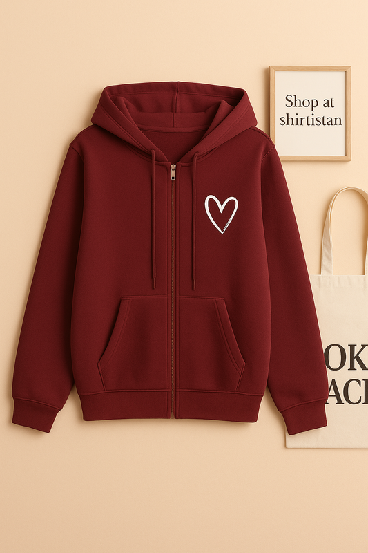 MAROON ZIPPER HOOD POCKET SHREDDED HEART