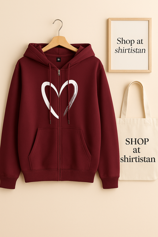 MAROON ZIPPER HOOD BIG SHREDDED HEART
