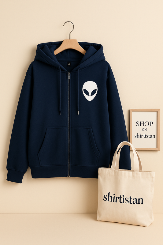 NAVY BLUE ZIPPER HOOD POCKET ALIEN