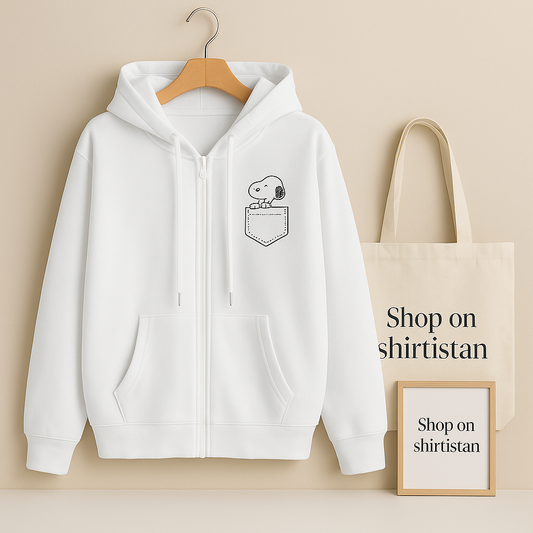 WHITE ZIPPER HOOD POCKET DOG