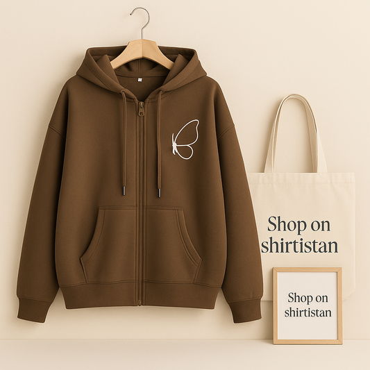 BROWN ZIPPER HOOD TILT BUTTERFLY ON POCKET