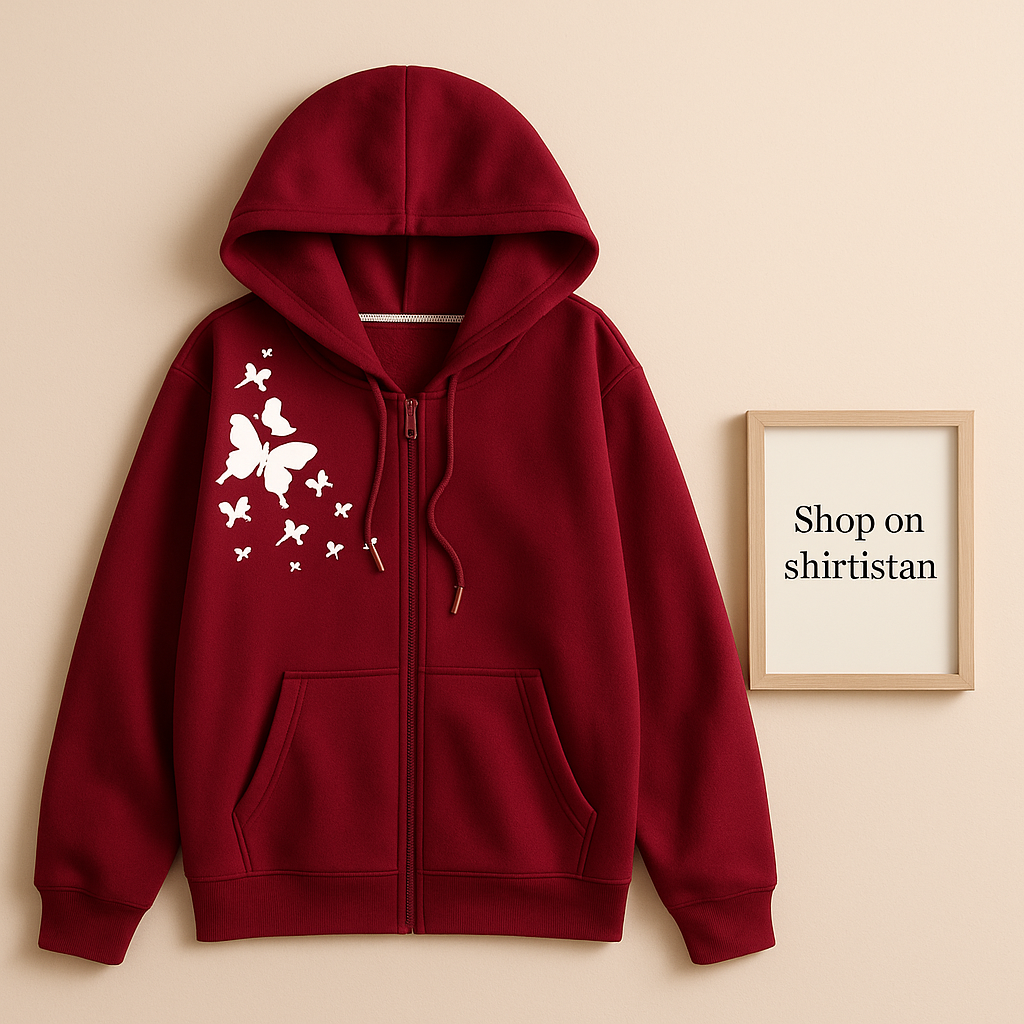 MAROON ZIPPER HOOD SHOULDER BUTTERFLY