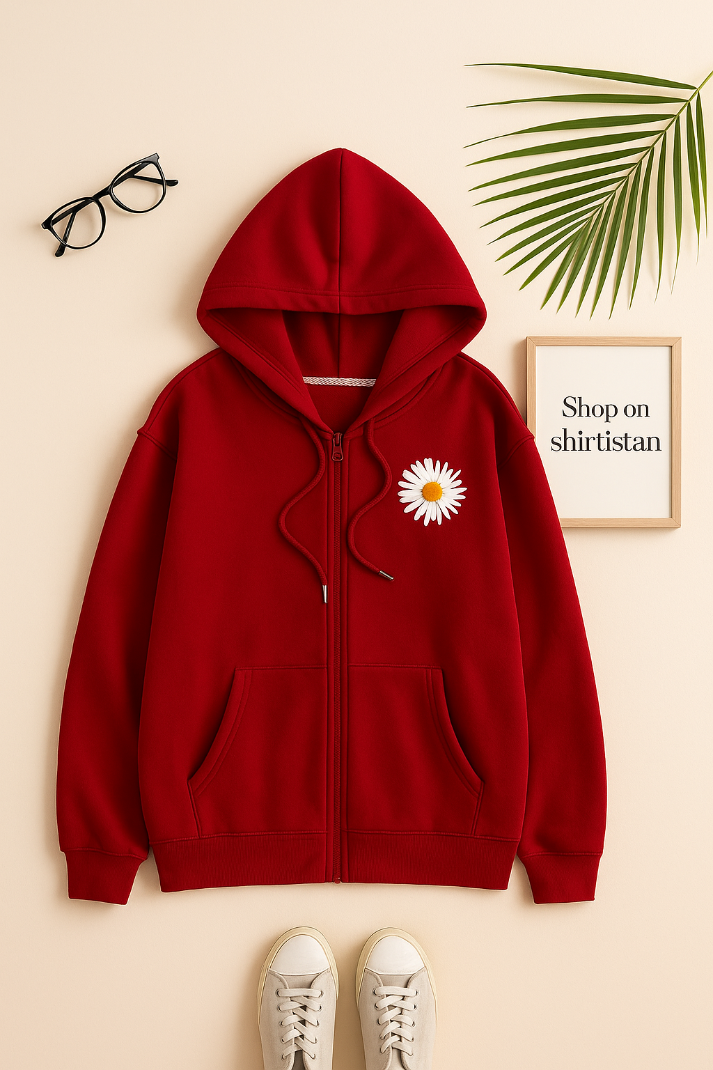 POCKET SUNFLOWER RED ZIPPER HOODIE