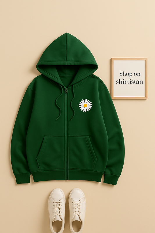BOTTLE GREEN ZIPPER HOODIE POCKET SUNFLOWER