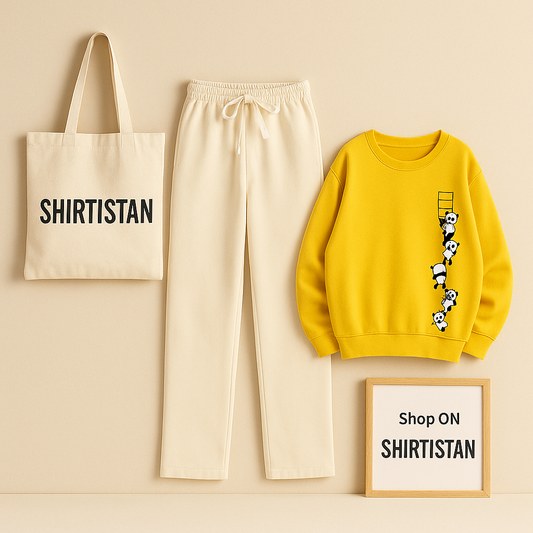 YELLOW SWEATSHIRT PANDA LADDER WITH BEIGE FLAPPER