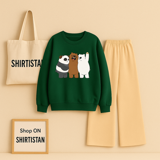 BOTTLE GREEN SWEATSHIRT BEAR TOGETHER WITH BEIGE FLAPPER