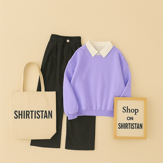 LILAC COLLAR SWEATSHIRT WITH BLACK JEANS