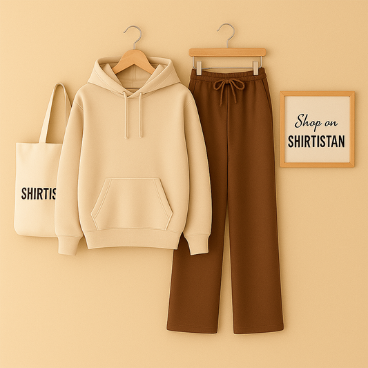 BEIGE HOODIE WITH BROWN FLAPPER