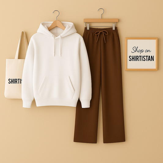 WHITE HOODIE WITH BROWN FLAPPER