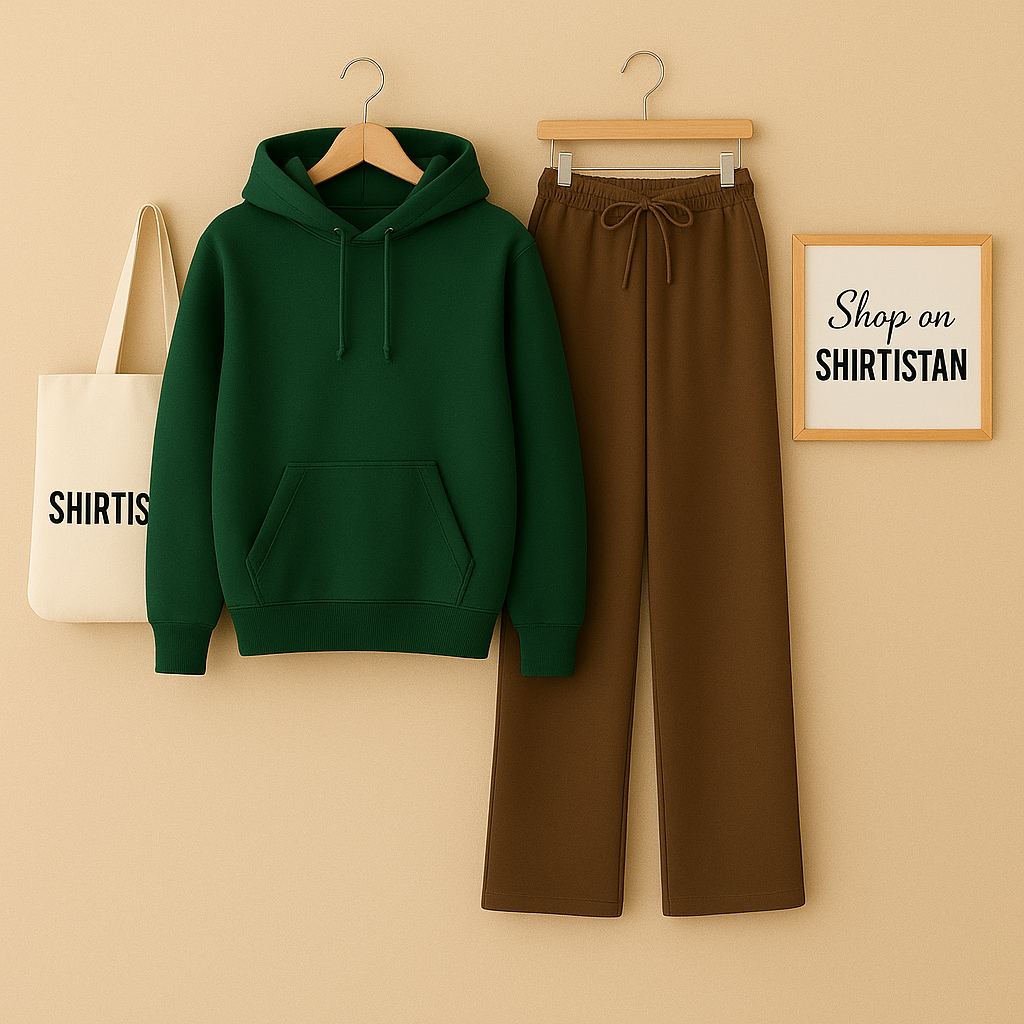 BOTTLE GREEN HOODIE WITH BROWN FLAPPER