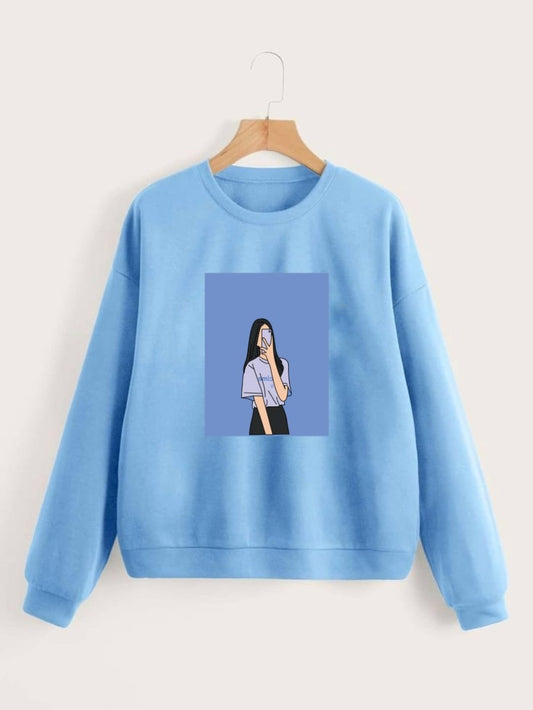 SKY BLUE SWEATSHIRT BLUE BACKGROUND GIRL