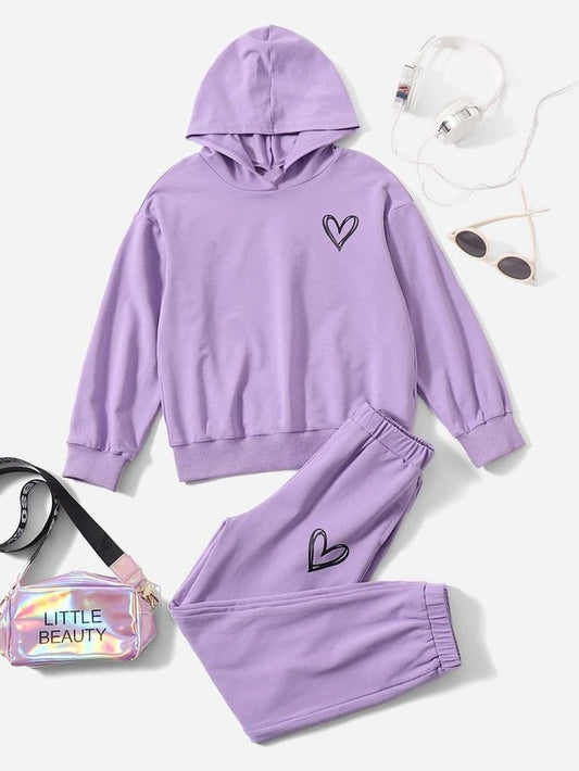 LILAC HOODIE WITH POCKET SHREDED HEART AND LILAC TROUSER WITH SHREDED TROUSER