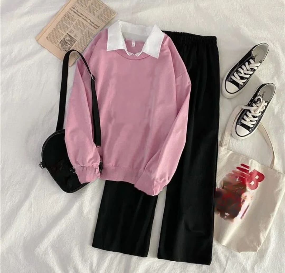 PINK COLLAR SWEATSHIRT WITH FLAPPER TROUSER