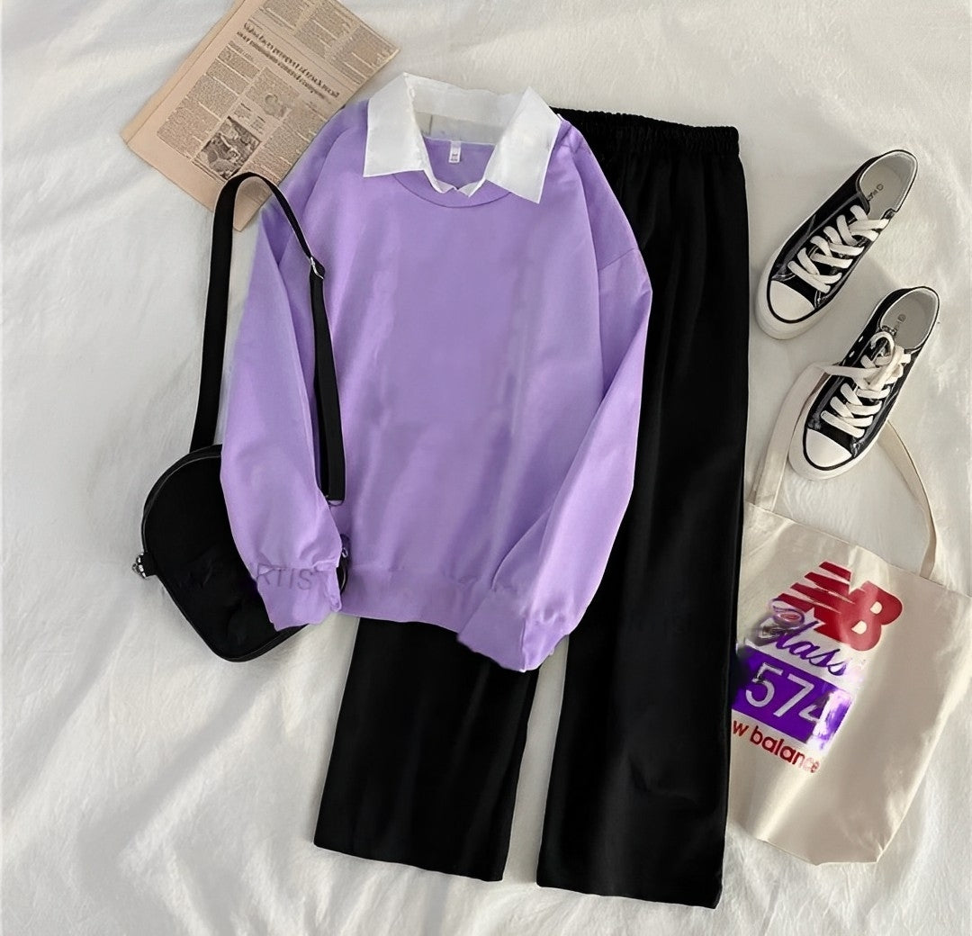 LILAC COLLAR SWEATSHIRT WITH FLAPPER TROUSER