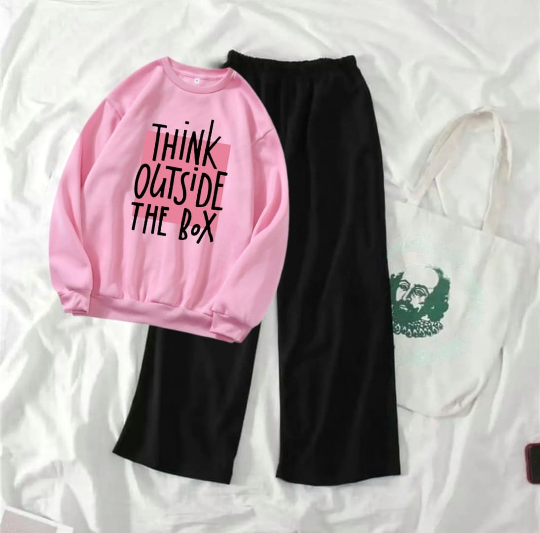 PINK SWEATSHIRT THINK OUTSIDE WITH FLAPPER