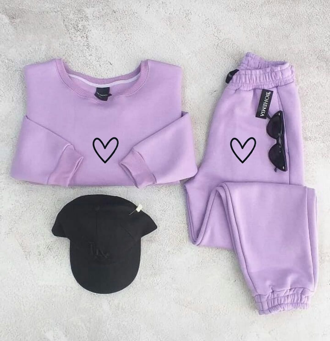 LILAC SWEATSHIRT WITH LILAC TROUSER WITH UNFILLED HEARTS