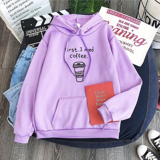 FIRST I NEED COFEE LILAC HOODIE