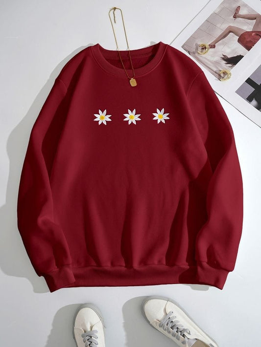 MAROON SWEATSHIRT WITH 3 DAISY