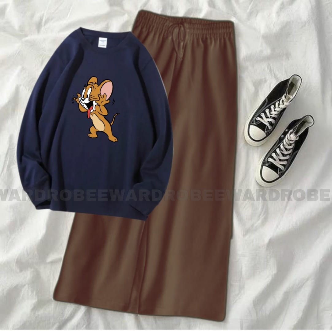 JERRY NAVY BLUE SWEATSHIRT WITH BROWN FLAPPER