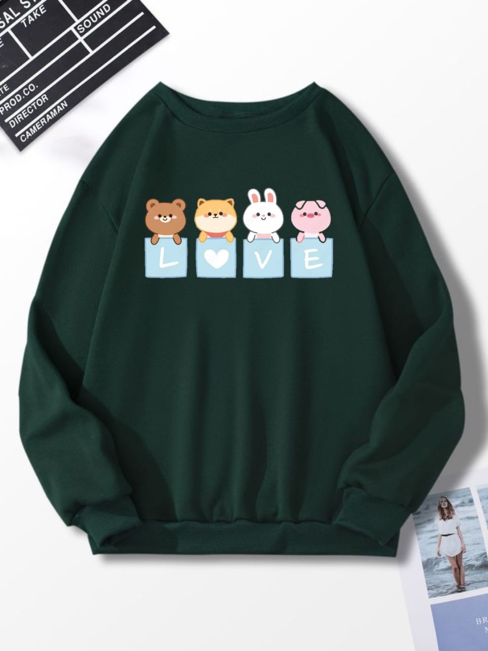 LOVE CARTOON BOTLE GREEN SWEATSHIRT