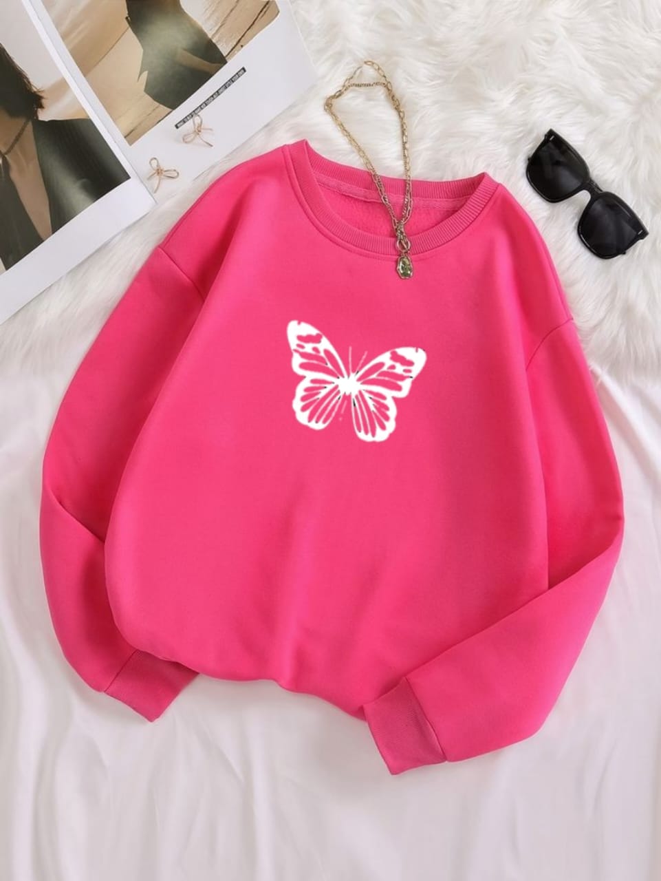 WHITE BIG BUTTERFLY PINK SWEATSHIRT