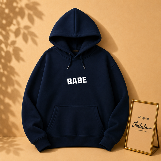 NAVY BLUE HOOD BABE ON CENTER