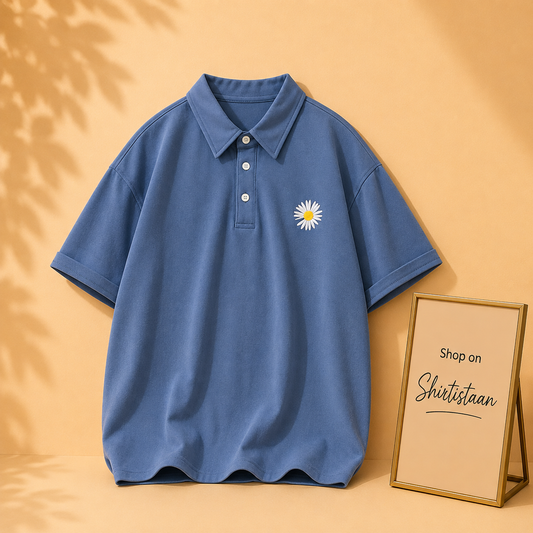 PETROLEUM BLUE POLO SHIRT WITH SUNFLOWER POCKET