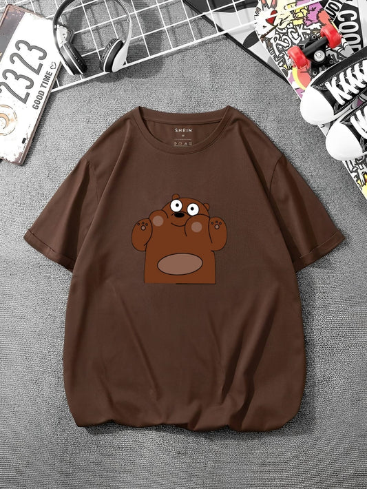 DARK BROWN TEE WITH BEAR PRINT