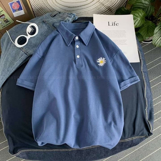 PETROLEUM BLUE POLO SHIRT WITH SUNFLOWER POCKET