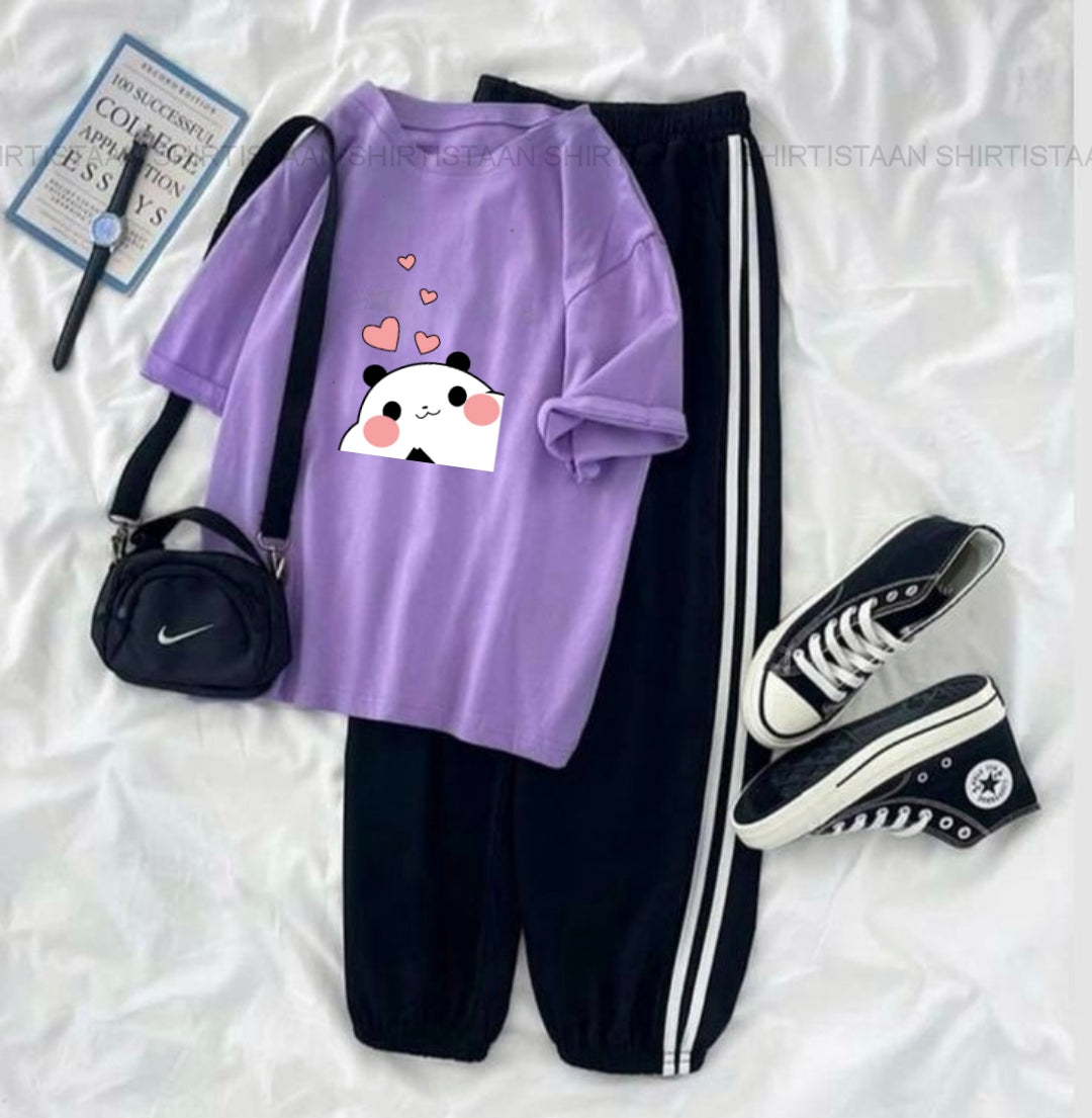 LILAC TSHIRT MITHO PANDA WITH STRIPE TROUSER