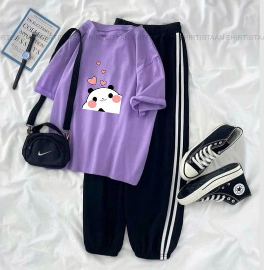 LILAC TSHIRT MITHO PANDA WITH STRIPE TROUSER