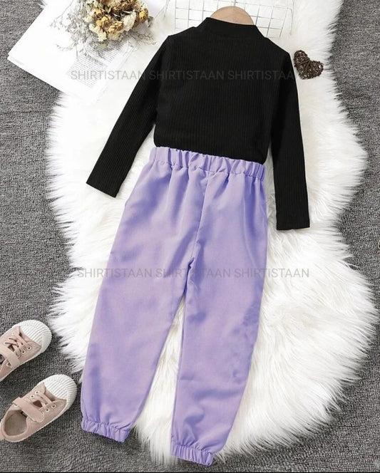 BLACK TURTLE NECK WITH LILAC SWEATPANT