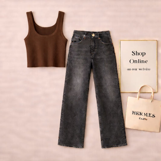 Brown Tanktop with Malaysia Black Jeans