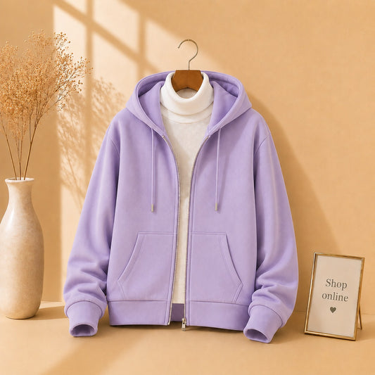 Basic Lilac Zipper with White Ribknit Highneck