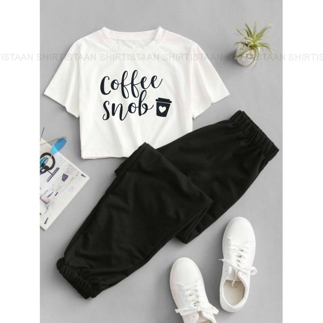 WHITE TSHIRT COFFEE SNOB WITH BLACK TROUSER