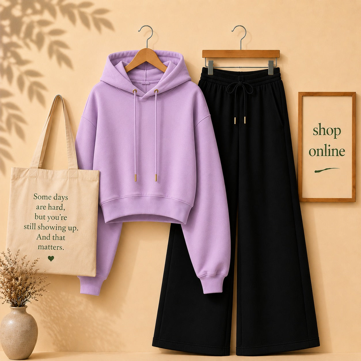 Basic lilac Crop Hoodie with Black Flapper