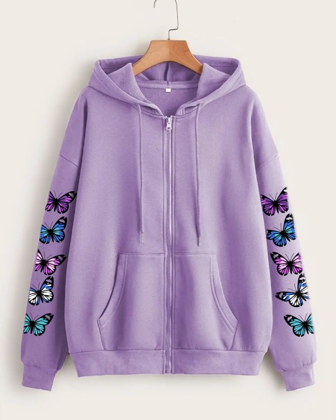 LILAC ZIPPER HOOD COLOURFUL BUTTERFLY LINE ON SLEEVE