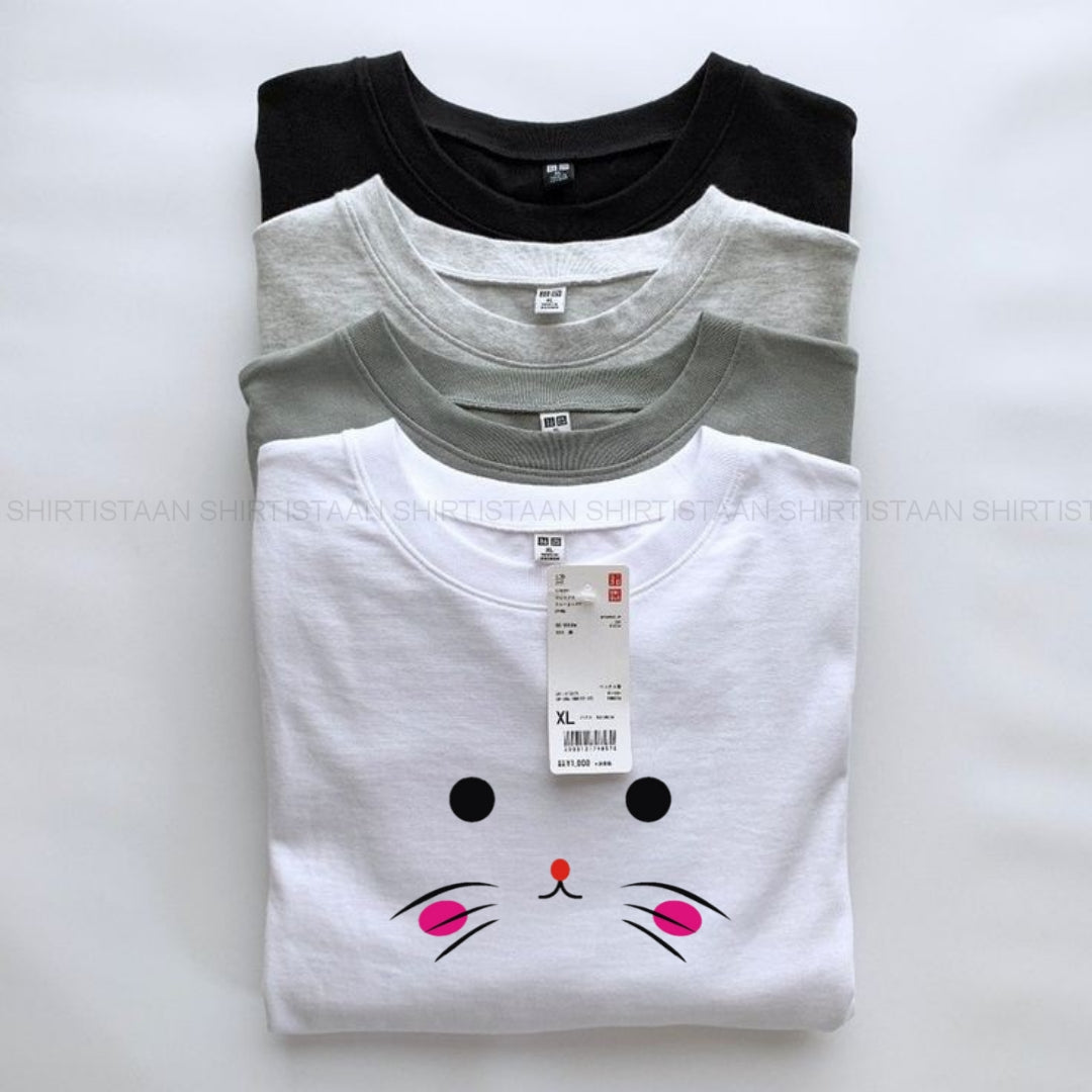 PACK OF 4 CUTE CAT TSHIRT (WHITE, STEEL GREY, GREY AND BLACK)