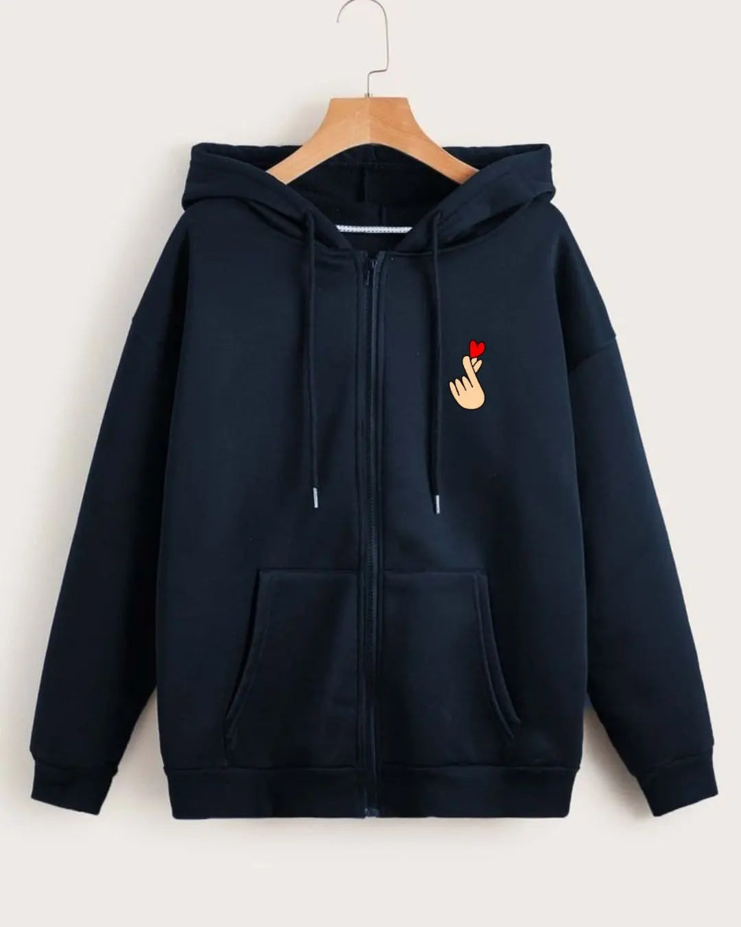 NAVY BLUE ZIPPER HOOD POCKET LOVE CHARM