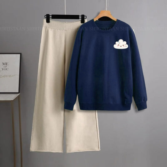 NAVY BLUE SWEATSHIRT SMILING CLOUD POCKET WITH BEIGE FLAPPER