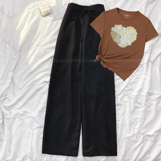 BROWN TEE DAISY HEART WITH BLACK FLAPPER