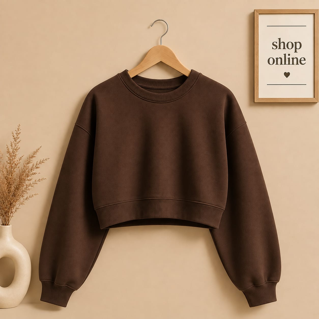 Basic Brown  Crop Sweatshirt