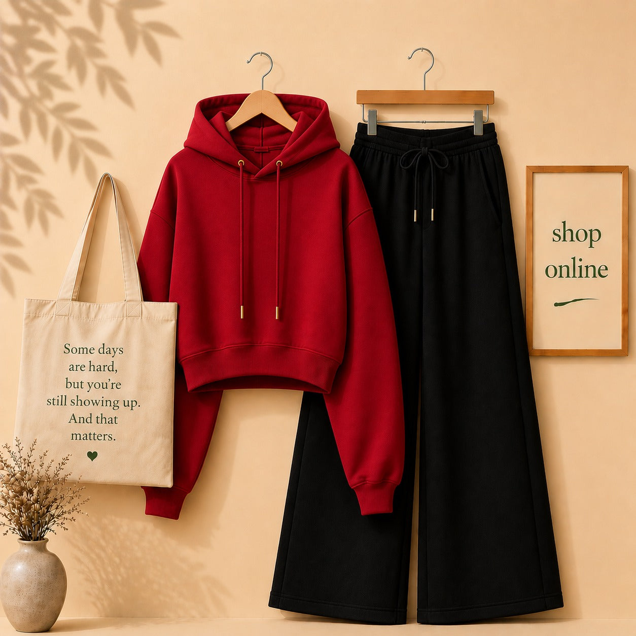 Basic Red  Crop Hoodie with Black Flapper