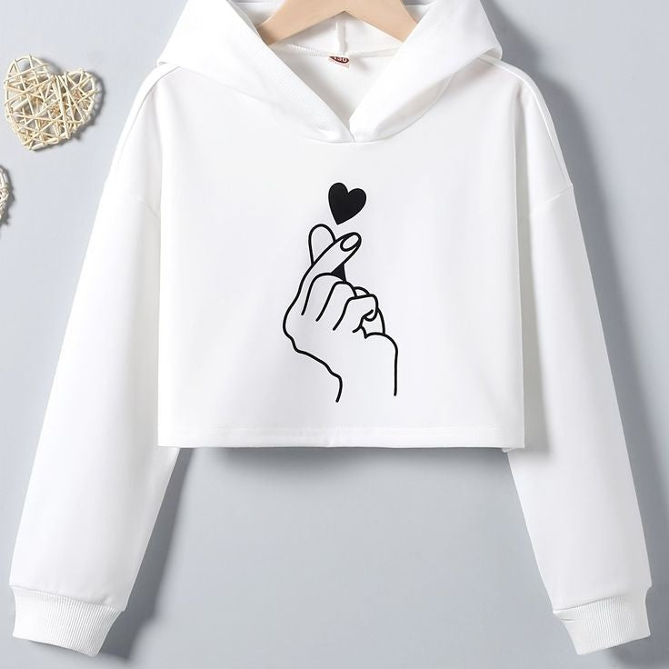 WHITE CROP HOOD LOVE CHARM