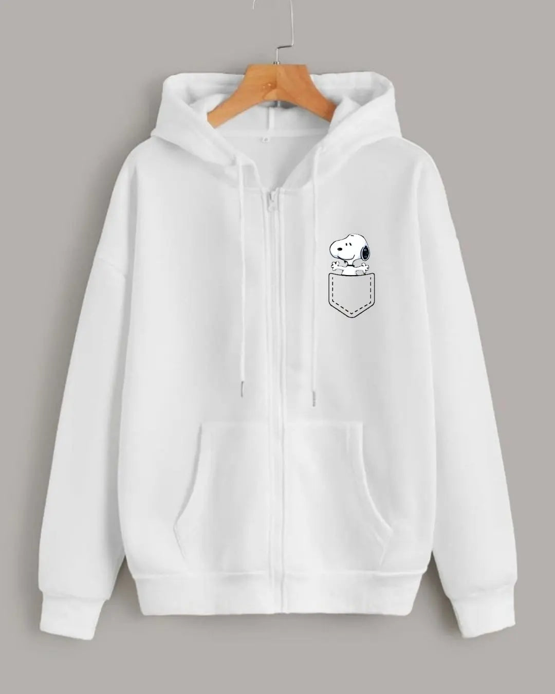 WHITE ZIPPER HOOD POCKET DOG