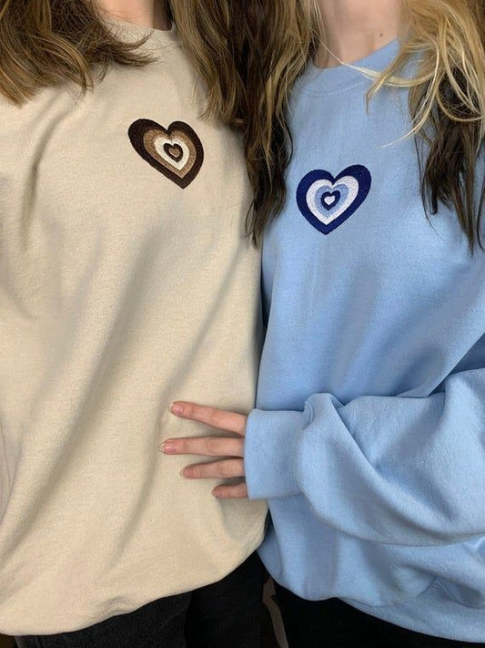 BEIGE AND SKY BLUE NESTED HEART SWEATSHIRT