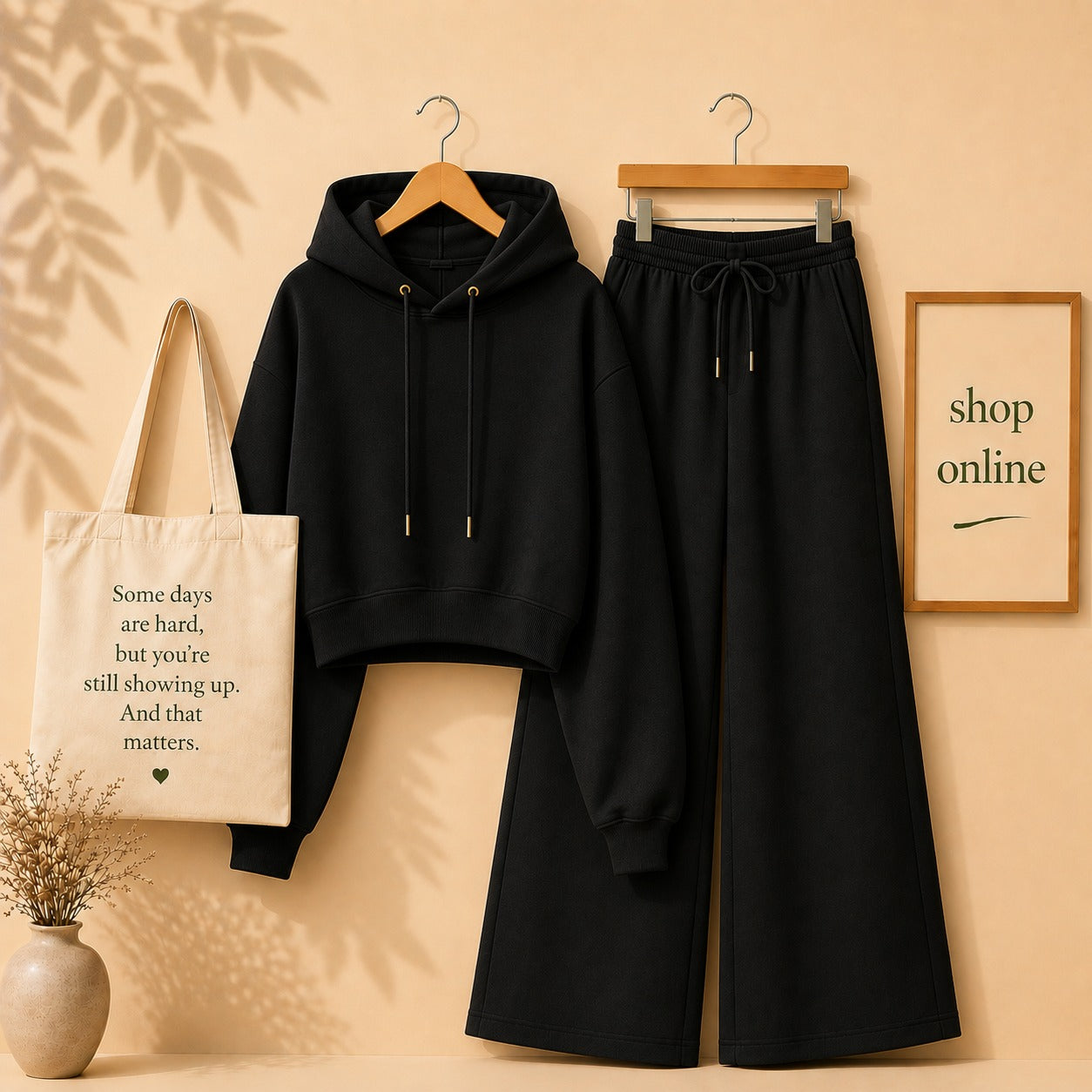 Basic Black Crop Hoodie with Black Flapper